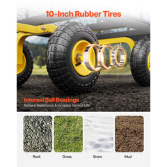 500 Lbs Steel Garden Cart, Heavy Duty Garden Wagon Cart Pullable on Wheels, Metal Yard Utility Wagon Carts with 10" All Terrain Tires, Mesh Removable Sides and 180°Rotating Handle