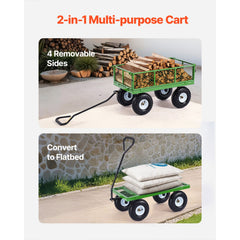 680 Lbs Steel Garden Cart on Wheels, Heavy Duty Garden Wagon Cart Pullable, Metal Outdoor Utility Yard Wagon Carts with 10" Tires, Mesh Removable Sides and 180°Rotating Handle