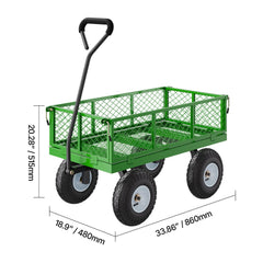 680 Lbs Steel Garden Cart on Wheels, Heavy Duty Garden Wagon Cart Pullable, Metal Outdoor Utility Yard Wagon Carts with 10" Tires, Mesh Removable Sides and 180°Rotating Handle