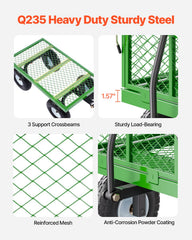 680 Lbs Steel Garden Cart on Wheels, Heavy Duty Garden Wagon Cart Pullable, Metal Outdoor Utility Yard Wagon Carts with 10" Tires, Mesh Removable Sides and 180°Rotating Handle