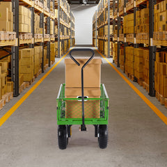 680 Lbs Steel Garden Cart on Wheels, Heavy Duty Garden Wagon Cart Pullable, Metal Outdoor Utility Yard Wagon Carts with 10" Tires, Mesh Removable Sides and 180°Rotating Handle