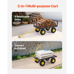 900 Lbs Heavy Duty Steel Garden Cart, Garden Wagon Cart on Wheels, Outdoor Metal Yard Utility Wagon Carts with 10" Tires and Mesh Removable Sides(Convert to Flatbed) and 180°Rotating Handle