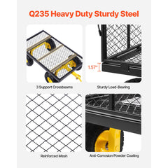 900 Lbs Heavy Duty Steel Garden Cart, Garden Wagon Cart on Wheels, Outdoor Metal Yard Utility Wagon Carts with 10" Tires and Mesh Removable Sides(Convert to Flatbed) and 180°Rotating Handle