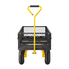 900 Lbs Heavy Duty Steel Garden Cart, Garden Wagon Cart on Wheels, Outdoor Metal Yard Utility Wagon Carts with 10" Tires and Mesh Removable Sides(Convert to Flatbed) and 180°Rotating Handle
