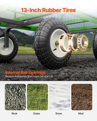 1200 Lbs Steel Garden Cart, Heavy Duty Pullable Garden Wagon Yard Cart, 2 in 1 Outdoor Metal Utility Wagon Yard Trailer with 13" All Terrain Tires, Mesh Removable Sides and 180°Rotating Handle