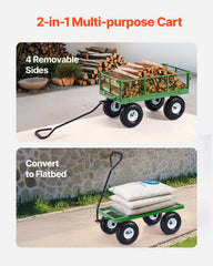 900 Lbs Steel Garden Cart on Wheels, Heavy Duty Pullable Garden Wagon Yard Cart, Outdoor Metal Utility Wagon with 10" Tires and Mesh Removable Sides(Convert to Flatbed), and 180°Rotating Handle