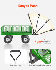 900 Lbs Steel Garden Cart on Wheels, Heavy Duty Pullable Garden Wagon Yard Cart, Outdoor Metal Utility Wagon with 10" Tires and Mesh Removable Sides(Convert to Flatbed), and 180°Rotating Handle