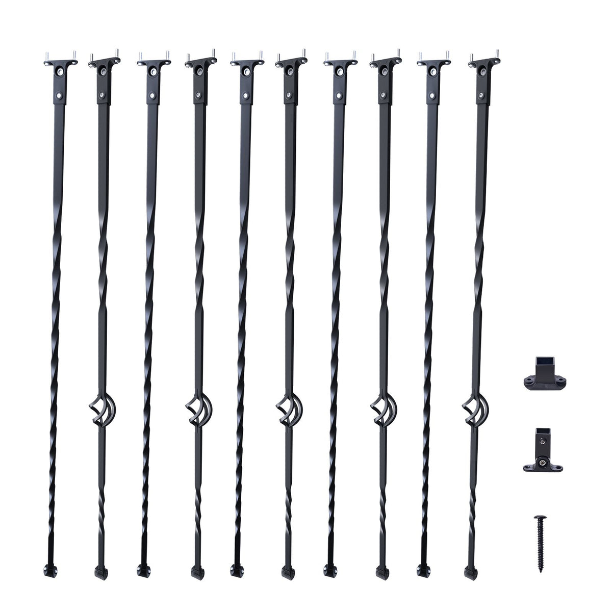 Staircase Metal Balusters, 44'' x 1/2" Galvanized Steel Decorative Banister Spindles, 10 Pack Deck Baluster with Hollow Single Baskets, Twists, Spiral Stair Railing w/ Shoes & Screws