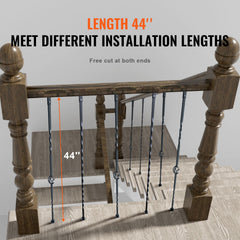 Staircase Metal Balusters, 44'' x 1/2" Galvanized Steel Decorative Banister Spindles, 10 Pack Deck Baluster with Hollow Single Baskets, Twists, Spiral Stair Railing w/ Shoes & Screws