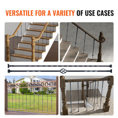 Staircase Metal Balusters, 44'' x 1/2" Galvanized Steel Decorative Banister Spindles, 10 Pack Deck Baluster with Hollow Single Baskets, Twists, Spiral Stair Railing w/ Shoes & Screws