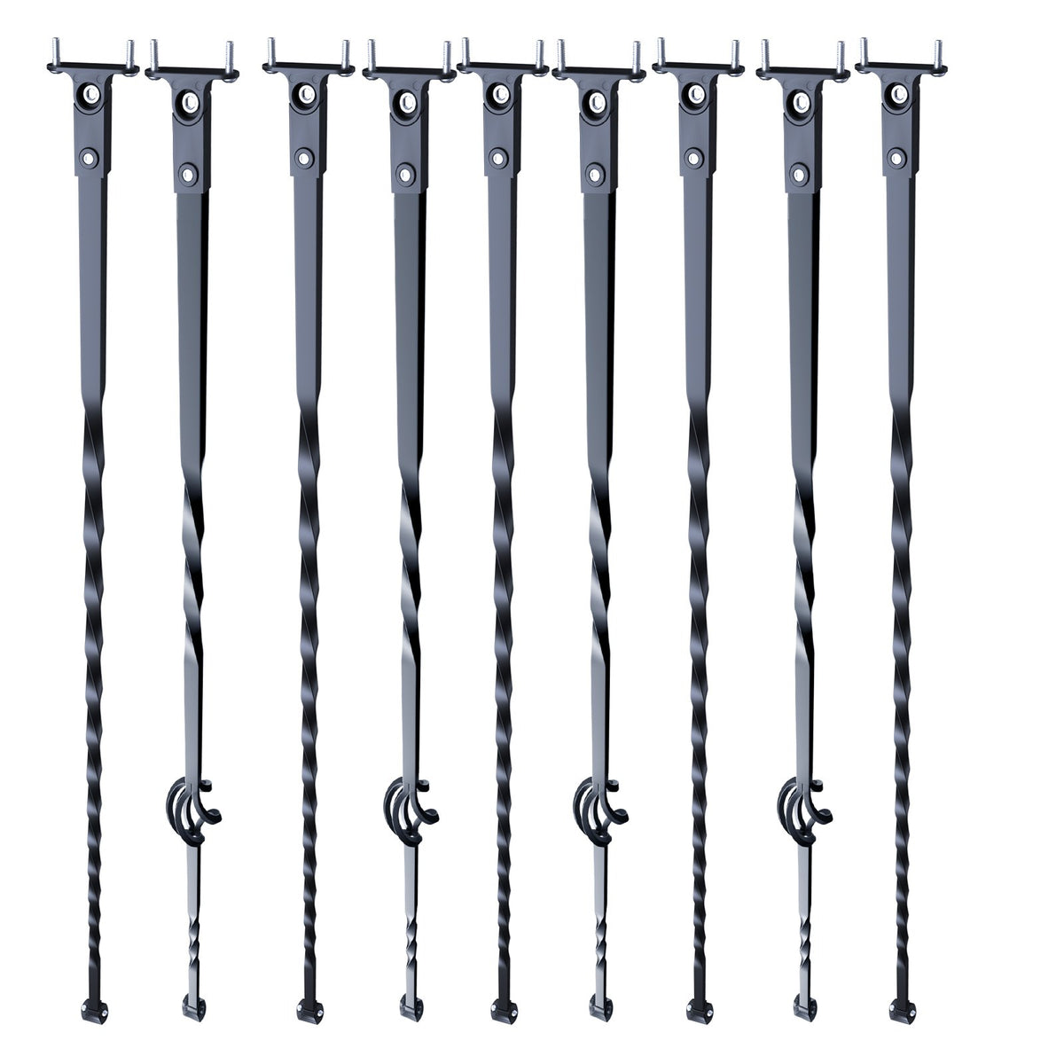 Staircase Metal Balusters, 44'' x 1/2" Galvanized Steel Decorative Banister Spindles, 10 Pack Deck Baluster with Hollow Single Baskets, Twists, Spiral Stair Railing w/ Shoes & Screws