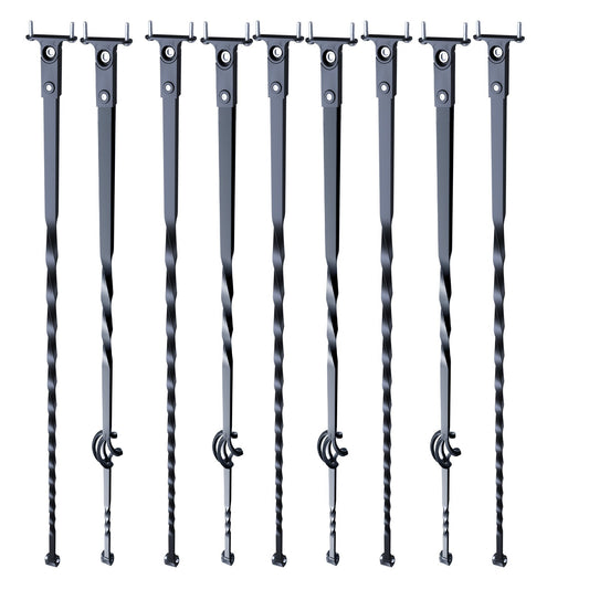 Staircase Metal Balusters, 44'' x 1/2" Galvanized Steel Decorative Banister Spindles, 10 Pack Deck Baluster with Hollow Single Baskets, Twists, Spiral Stair Railing w/ Shoes & Screws