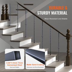 Staircase Metal Balusters, 44'' x 1/2" Galvanized Steel Decorative Banister Spindles, 10 Pack Deck Baluster with Hollow Single Baskets, Twists, Spiral Stair Railing w/ Shoes & Screws