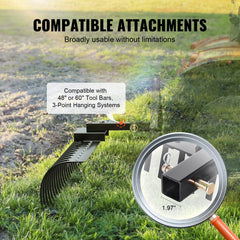 Tow Behind Landscape Rake, 1.5m Tow Dethatcher with 21 Steel Coil Tines, Lawn Dethatcher Rake Attaches to 1.2m or 15m Toolbars and 3-point Suspension Systems, for Leaves, Pine Needles, and Grass