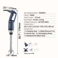 Commercial Immersion Blender 350W Heavy Duty Hand Mixer for Soup Sauces