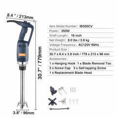 Commercial Immersion Blender 350W Heavy Duty Hand Mixer for Soup Sauces