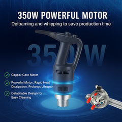 Commercial Immersion Blender, 350W Heavy Duty Hand Mixer, 12 inch Stepless Variable Speed Mixer with Stainless Steel Blade, Multi-Purpose Portable Mixer for Soup, Sauces, Mashed Potatoes, Cream