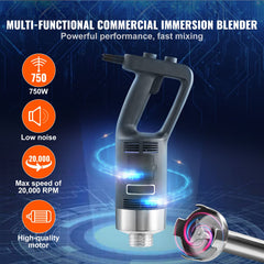 Commercial Immersion Blender, 750W 12" Heavy Duty Hand Mixer, Variable Speed Kitchen Stick Mixer with 304 Stainless Steel Blade, Multi-Purpose Portable Mixer for Soup, Smoothie, Puree, Baby Food