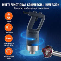 Commercial Immersion Blender, 750W 12" Heavy Duty Hand Mixer, Variable Speed Kitchen Stick Mixer with 304 Stainless Steel Blade, Multi-Purpose Portable Mixer for Soup, Smoothie, Puree, Baby Food