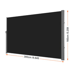 Retractable Side Awning, 160X300cm Aluminum Outdoor Privacy Screen, 280g Polyester Water-proof Retractable Patio Screen, UV 30+ Room Divider Wind Screen for Patio, Backyard, Balcony, Black