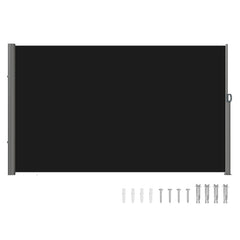 Retractable Side Awning, 160X300cm Aluminum Outdoor Privacy Screen, 280g Polyester Water-proof Retractable Patio Screen, UV 30+ Room Divider Wind Screen for Patio, Backyard, Balcony, Black