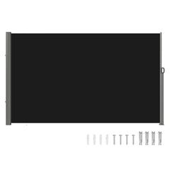 Retractable Side Awning, 160X300cm Aluminum Outdoor Privacy Screen, 280g Polyester Water-proof Retractable Patio Screen, UV 30+ Room Divider Wind Screen for Patio, Backyard, Balcony, Black