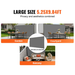Retractable Side Awning, 160X300m Aluminum Outdoor Privacy Screen, 280g Polyester Water-proof Retractable Patio Screen, UV 30+ Room Divider Wind Screen for Patio, Backyard, Balcony, Gray