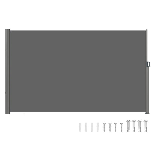 Retractable Side Awning, 160X300m Aluminum Outdoor Privacy Screen, 280g Polyester Water-proof Retractable Patio Screen, UV 30+ Room Divider Wind Screen for Patio, Backyard, Balcony, Gray