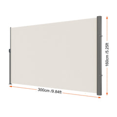 Retractable Side Awning,160X300cm Aluminum Outdoor Privacy Screen, 280g Polyester Water-proof Retractable Patio Screen, UV 30+ Room Divider Wind Screen for Patio, Backyard, Balcony, Beige