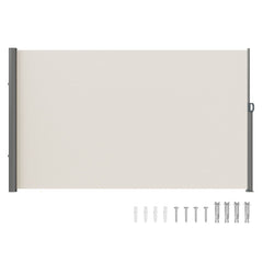 Retractable Side Awning,160X300cm Aluminum Outdoor Privacy Screen, 280g Polyester Water-proof Retractable Patio Screen, UV 30+ Room Divider Wind Screen for Patio, Backyard, Balcony, Beige