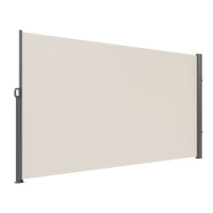 Retractable Side Awning,160X300cm Aluminum Outdoor Privacy Screen, 280g Polyester Water-proof Retractable Patio Screen, UV 30+ Room Divider Wind Screen for Patio, Backyard, Balcony, Beige