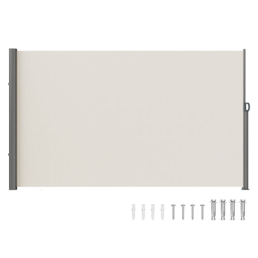 Retractable Side Awning,160X300cm Aluminum Outdoor Privacy Screen, 280g Polyester Water-proof Retractable Patio Screen, UV 30+ Room Divider Wind Screen for Patio, Backyard, Balcony, Beige