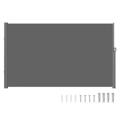 Retractable Side Awning, 180X300cm Aluminum Outdoor Privacy Screen, 280g Polyester Water-proof Retractable Patio Screen, UV 30+ Room Divider Wind Screen for Patio, Backyard, Balcony, Gray