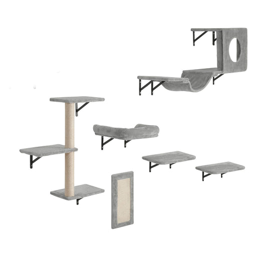 Wall Mounted Cat Shelves, Cat Wall Shelves and Perches with Jumping Boards, Hammock, Sofa, Cat Tree & Cat Grip, Cat Furniture and Shelves up to 40 lbs for Sleeping, Playing, Climbing, Set of 6