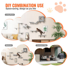 Wall Mounted Cat Shelves, Cat Wall Shelves and Perches with Jumping Boards, Hammock, Sofa, Cat Tree & Cat Grip, Cat Furniture and Shelves up to 40 lbs for Sleeping, Playing, Climbing, Set of 6