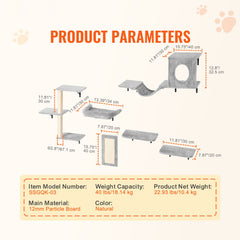 Wall Mounted Cat Shelves, Cat Wall Shelves and Perches with Jumping Boards, Hammock, Sofa, Cat Tree & Cat Grip, Cat Furniture and Shelves up to 40 lbs for Sleeping, Playing, Climbing, Set of 6