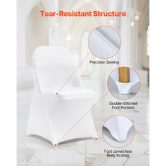 Stretch Spandex Folding Chair Covers, Universal Fitted Chair Cover, Removable Washable Protective Slipcovers, for Wedding, Holiday, Banquet, Party, Celebration, Dining (12PCS White)