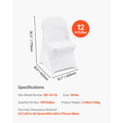Stretch Spandex Folding Chair Covers, Universal Fitted Chair Cover, Removable Washable Protective Slipcovers, for Wedding, Holiday, Banquet, Party, Celebration, Dining (12PCS White)