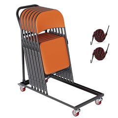 Folding Chair Dolly, Iron Commercial Cart with 12 Chairs Capacity, Folding Chairs Rack Trolley with 4 Casters, Storage Transport Dolly for Flat Stacking Plastic Resin and Wood Chairs, Black