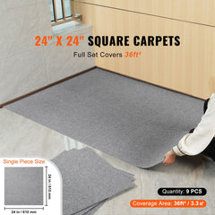 Carpet Tiles Peel and Stick, Squares Self Adhesive Carpet Floor Tile, Soft Padded Carpet Tiles, Easy Install DIY for Bedroom Living Room Indoor Outdoor (9Tiles, Light Gray)