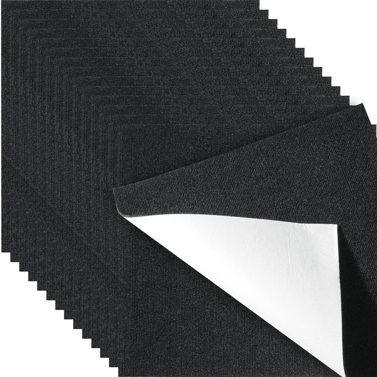 Carpet Tiles Peel and Stick, 24” x 24” Squares Self Adhesive Carpet Floor Tile, Soft Padded Carpet Tiles, Easy Install DIY for Bedroom Living Room Indoor Outdoor (15Tiles, Carbon Black)