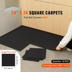 Carpet Tiles Peel and Stick, 24” x 24” Squares Self Adhesive Carpet Floor Tile, Soft Padded Carpet Tiles, Easy Install DIY for Bedroom Living Room Indoor Outdoor (15Tiles, Carbon Black)