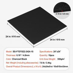 Carpet Tiles Peel and Stick, 24” x 24” Squares Self Adhesive Carpet Floor Tile, Soft Padded Carpet Tiles, Easy Install DIY for Bedroom Living Room Indoor Outdoor (15Tiles, Carbon Black)