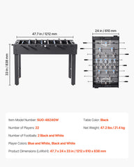 Foosball Table, 121 cm Standard Size Table, Indoor Full Size Foosball Tables for Home, Family, and Game Room, Durable Soccer Set, Includes 2 Balls, Score Keeper, and 2 Cup Holders