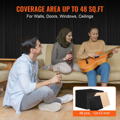 Acoustic Foam Panels 48 Pack 12 x 12 x 1 in Adhesive for Wall Ceiling