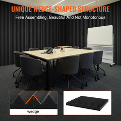 Acoustic Foam Panels 48 Pack 12 x 12 x 1 in Adhesive for Wall Ceiling