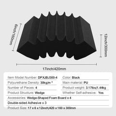 Acoustic Foam Panels 4 Pack 16.5 x 6.3 x 12 in Adhesive for Wall Ceiling