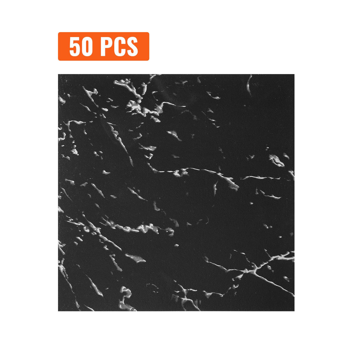 Self Adhesive Vinyl Floor Tiles 12 x 12 inch, 50 Tiles 1.5mm Thick Peel & Stick, Black Marble Texture DIY Flooring for Kitchen, Dining Room, Bedrooms & Bathrooms, Easy for Home Decor