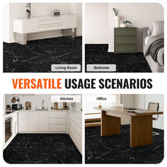 Self Adhesive Vinyl Floor Tiles 12 x 12 inch, 50 Tiles 1.5mm Thick Peel & Stick, Black Marble Texture DIY Flooring for Kitchen, Dining Room, Bedrooms & Bathrooms, Easy for Home Decor