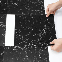 Self Adhesive Vinyl Floor Tiles 12 x 12 inch, 50 Tiles 1.5mm Thick Peel & Stick, Black Marble Texture DIY Flooring for Kitchen, Dining Room, Bedrooms & Bathrooms, Easy for Home Decor